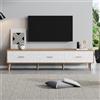 MAMAINI TV Low Panel Vintage, mobile TV in legno, per soggiorno, camera da letto, legno chiaro, rivestimento per porta bianca, 150 x 35 x 39 cm, bianco