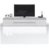WHOUS Mobile Porta TV MAGIC per Soggiorno con 2 Ante e 2 Cassetti, Mobile Tv per Salotto in Legno, 240x40x55 cm, Bianco Lucido