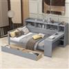Moimhear Divano letto, letto giornaliero, 90 x 200 cm, comodino e ripiano inferiore, letto con presa e porta USB, 2 cassetti, scrivania, senza materasso, truciolato (grigio)