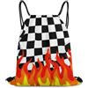 Generic Race Waving Checkered with Fire Borsa Coulisse Sacca da Palestra Stringa Unisex per Vacanze Vita Quotidiana All'Aperto Borsa Palestra 36X42Cm