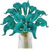 Letjolt, Fiori artificiali di calla verde acqua per bouquet da sposa, fiore blu, 12 pezzi, decorazione per la casa, fiori finti, calle, blu foglia di tè