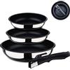 BERGNER| Juego de Sartenes de 4 Piezas, Acero Inoxidable y Antiadherente, Incluye 3 Sartenes de 18, 20 y 24 cm, Con 1 Mango Ergonómico Extraíble, Para Todo Tipo de Cocinas y Horno