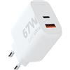 Xtorm Caricatore GaN2 Ultra 67W USB-C PD + USB-A 18W QC3.0, Caricabatterie da Parete Rapido Compatto, GRS Riciclato 97%, MacBook Air iPhone 16 Samsung Galaxy, Bianco