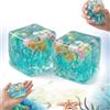 XKrmp Ice Cube Squishy Stress Balls - Quiet Sensory Fidget with Snowflakes & Marine Shells Inside, Slow Rise Square Squeeze Toy for Adults Focus, 2.1 Inch Gel Cube (2Pcs)