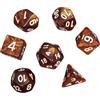 Chessgammon Set di dadi rustici marroni marmorizzati DND, set di 7 pezzi, dadi da gioco a rotolo, con borsa per dadi