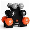SQUATZ Set di manubri in neoprene con supporto, 14,5 kg, multicolore, set di manubri corti con 3 paia, per casa, palestra, allenamento della forza, fitness, principianti