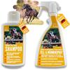 EMMA Spray per coda e criniera per cavalli + Shampoo all'albero del tè 2 * 500ml Cura del mantello Cavallo I lucidante e pettinatura del mantello Coda I Spray per coda I Spray per Accessori per cavalli