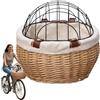 Generico Cestino per bici per cani - Trasportino sicuro per montaggio su bici con copertura per cani di piccola taglia e gatti, cestino in rattan per animali domestici e d (A)