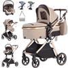 Zkiprm Passeggino trio, Set passeggino con Sedile, lettino pieghevole, bidirezionale, posizione reclinabile regolabile, capotta larga estendibile, capacità di carico 15 kg, adatto per bambini 0-3 anni
