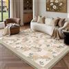 PureCozy Tappeto Salotto Lavabile Floreale a Quadri 160x230cm Moderno Tappeto Da Cucina Salotto Camera Da Letto Tappetino Antiscivolo Pelo Corto Morbido Beige Verde Carpet