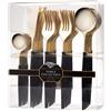 Decor Decorline Decorline - Set di posate in plastica resistente riutilizzabile - 40 pezzi - Include 16 forchette, 8 coltelli, 8 cucchiai e 8 cucchiaini da caffè - Noble - Top: Oro lucido - Manico: Nero