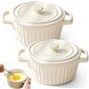 Umllpet Mini Cocotte con coperchio, 2 pirottini piccoli in porcellana con manici, in ceramica, piccoli pirottini da forno per lasagne, soufflé, forno, microonde e lavastoviglie