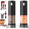 CIRCLE JOY Set Macina Sale e Pepe Elettrici Set di 2 Pezzi per Macinaspezie Ricaricabile con Base, Contenitore Trasparente Lavabile da 95ml, Luce LED Bianca e Grossolanità Regolabile, Nero