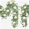 Lxoraziy 2 Ghirlande Artificiali Eucalipto con Rose Bianche, 180cm Vite Decorativa Verde Finta, Ghirlanda con Fiori per Matrimonio, Arco Cerimonia, Tavolo, Balcone, Stile Boho