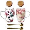 GOEDCH 2 bicchieri da caffè a doppia parete da 350 ml: vetro borosilicato di alta qualità, a doppia parete, con veri fiori secchi, bicchieri termici a doppia parete, per caffè, tè