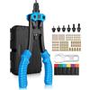eSynic Kit 12'' Rivettatrice Professionale per Impieghi Gravosi con 125 Dadi Rivetti M3 M4 M5 M6 M8 M10, Pinza Pistola Manuale a Rivetti 6 Mandrini con Valigetta per Riparazione Auto Mobili - Blu
