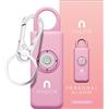 NOYZIE - Allarme personale di sicurezza personale con sirena da 125 dB e luce LED stroboscopica da 200 lumen, corda di autodifesa, portachiavi per donne, uomini, anziani e passeggiate con cani (rosa)