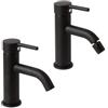Kiamami Valentina - Coppia Rubinetti Lavabo e Bidet | Finitura Nero Opaco | Miscelatori in Ottone | Certificazione ACS | Cartuccia 35mm | Flessibile 35cm, Nero Opaco