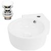 ML DESIGN modern living ML-Design Lavabo ad Angolo d'Appoggio in Ceramica Bianco Rotondo 45 x 36 x 13 cm Lavandino Angolare a Parete con Troppopieno Foro per Rubinetto Scarico Lavamani Design Moderno Lavello incl. Piletta