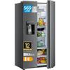Midea Side by Side - Frigorifero grande 569L NoFrost in acciaio inox, 3 in 1 con attacco per acqua fissa, compressore inverter, doppio raffreddamento, controllo WiFi, modello MDRS761MIE46