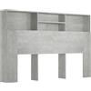 vidaXL Testiera per letto con ripiani, grigio cemento, 160x19x103,5 cm