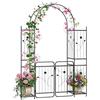 HOMASIS Arco da Giardino Alto con Porta Bloccabile, Pergolato Metallico Robusto con Graticcio e Mensole Laterali per Piante Rampicanti, per Matrimonio, Giardino, Prato (163 x 50 x 220 cm)