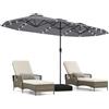 COSTWAY Ombrellone da Giardino Doppio 400 x 200 cm, con 36 Luci LED Solari, Manovella 12 Stecche, Base, Anti-UV, Rettangolare, per Giardino Piscina Cortile (Grigio)