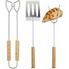 OTHERWISETRIVIAL Set 3 Utensili per Barbecue in Acciaio e Legno - Paletta + Forchetta +Pinzetta - Lunghezza 35cm circa - Set per grigliate