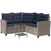 vidaXL Divano da Giardino con Tavolo e Cuscini a L Grigio Polyrattan, Divano da Esterno, Divano da Esterno a L, Divano angolare da Giardino