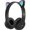 arVin Cuffie wireless per bambini, Bluetooth, con limitatore di volume di 85/94 dB, auricolari cablati per bambini, con microfono/luce LED a forma di orecchie di gatto, per