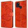 DENDICO Cover per Galaxy A21S, Portafoglio Custodia in PU Pelle per Samsung Galaxy A21S, Antiurto Cover a Libro con Slot per Carte, Arancia