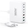 Poiget Caricatore multiplo USB C da 180 W, 7 in 1 GaN, con porte di uscita condivise da 65 W e 20 W, per MacBook Pro/Air, iPhone, Samsung, Google Pixel, iPad, Lenovo, HP