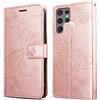 DENDICO Cover per Galaxy S22 Ultra, Portafoglio Custodia in PU Pelle per Samsung Galaxy S22 Ultra, Antiurto Cover a Libro con Slot per Carte, Oro Rosa