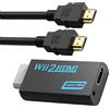 MejaRizon Adattatore Wii HDMI per TV, Full HD 720/1080P, convertitore audio video con audio da 3,5 mm + cavo da 1,5 m, compatibile con TV, monitor e proiettore, supporta NTSC/PAL 480i/480p/576i/720p/1080p, nero