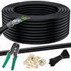 MutecPower 100m Cavo CAT 7 Esterno da impermeabile per uso interramento diretto Cavo di rete Ethernet RJ45 esterna - SSTP - 600 Mhz - Nero 100 metri con pressacavi, connettori RJ45 e fascette