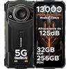 DOOGEERugged Fire 7 Ultra Rugged Smartphone 5G Andriod 15, 32GB+256GB, 13000mAhTelefono Indistruttibile, 64MP, Dimensity 6300 Octa Core,125dB/PTT/SOS/NFC-Grigio