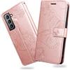 DENDICO Cover per Galaxy S22 Plus, Portafoglio Custodia in PU Pelle per Samsung Galaxy S22 Plus, Antiurto Cover a Libro con Slot per Carte, Oro Rosa