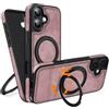 COODIO Cover in Pelle con Supporto Girevole di 360° per iPhone 16 6,1 Pollici, Custodia Magnetica Compatibile con MagSafe, Cover Sottile e Creativa, Rosa