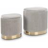 Generico Set 2 Pouf Contenitore Ovale in Velluto Plissé, Sgabello Poggiapiedi Imbottiti con Coperchio Salvaspazio Impilabile con Base Oro, Puff Bauletto per Camera da Letto, Soggiorno e Ingresso (Grigio)