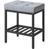 IBUYKE Stuoia per trucco rettangolare con piedi regolabili e spazio di archiviazione, sgabello poggiapiedi, sgabello da toeletta in lino, multiuso come piccolo tavolino o ottomano, blu grigio WBD017L