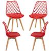 Regalos Miguel Set di 4 sedie Mima Rosse, per sala da pranzo e cucina, stile nordico, struttura in polipropilene, seduta imbottita in similpelle e gambe in legno di faggio