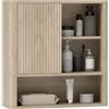 HOMCOM Pensile, pensile da bagno con ripiani regolabili, anta scorrevole e ripiani a giorno, mobile da bagno, pensile sospeso, 60 x 20 x 62 cm, legno naturale