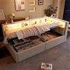 NovaFurnish Letto giornaliero, divano letto, 90 × 200 cm, porte USB + Type-C, funzione di stoccaggio idraulico, scomparti multipli, con illuminazione a strisce LED multicolore, senza materasso, lino (beige)