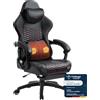 Dowinx Sedia da gaming Big and Tall con supporto lombare massaggiante, sedia da gamer con poggiapiedi, ergonomica, in pelle PU, 180 kg, colore nero