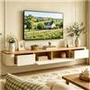JUNFUNNLE Mobile TV moderno 280 cm Beige e Bianco, Mobile TV basso con 2 cassetti e 2 ante a ribalta, Piano TV sospeso, Gestione dei cavi di alta qualità, Tavolo TV per soggiorno e sala da pranzo