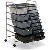 GYMAX Carrello Portaoggetti con 15 Cassetti Staccabilea, Carrellino Salvaspazio con Ruote, per Uffici, Parrucchieri, Studio, Soggiorno, 62,5 x 37 x 87 cm (NERO SFUMATO + ARGENTO)