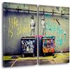 Giallobus - Quadri Grande Formato XXL - Banksy - Street Art - Bambini pipì - Tela Canvas - 144x100cm | 2pcs. x 70x100cm - Pronto da Appendere - Quadri Moderni per la casa
