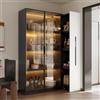 Rosebibi Armadio multifunzione - Vetrina con porta in vetro, design armadietto alto in stile moderno, libreria, armadietto per sala da pranzo (nero e bianco, 110,5 × 35 × 160 cm)