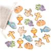 Logbuch-Verlag Set Decorazioni da Tavolo per Comunione cresima con Simboli cristiani Croce Pane Ostia Santa Colomba UVA Pesce Decorare tavoli Festa Cristiana 18 Pezzi Idea Decorativa 3 - 4 cm
