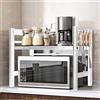 Quuylin 2 Livell Estensibile Mensola Microonde,con 6 Ganci,Regolabile fino a 40-64 cm Salvaspazio,Materiale in acciaio al carbonio,Può essere usato come contatore,scaffale per la cucina,Bianco